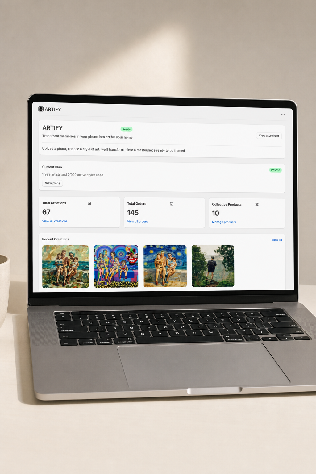 Artify admin on a laptop after install
