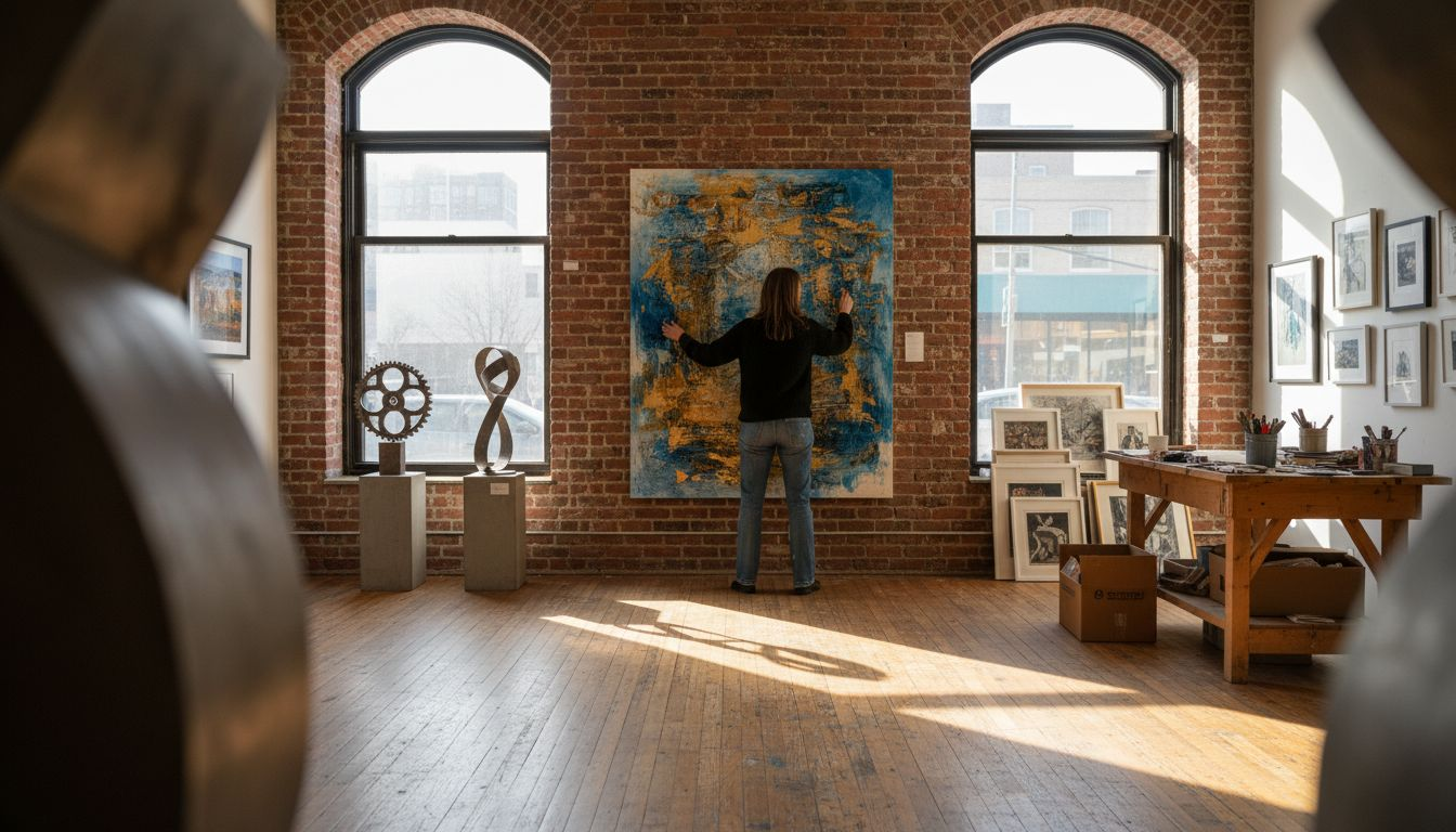 Gallery owner placing custom artwork in space