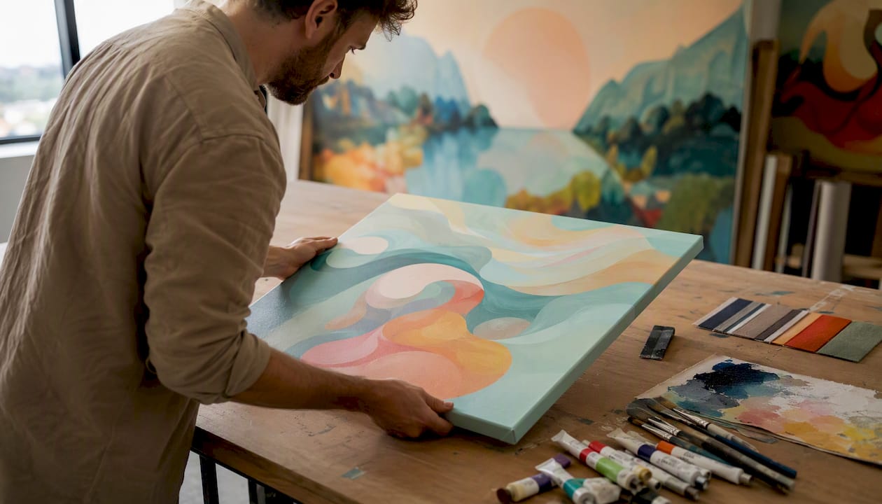 High-quality custom canvas print on modern workspace