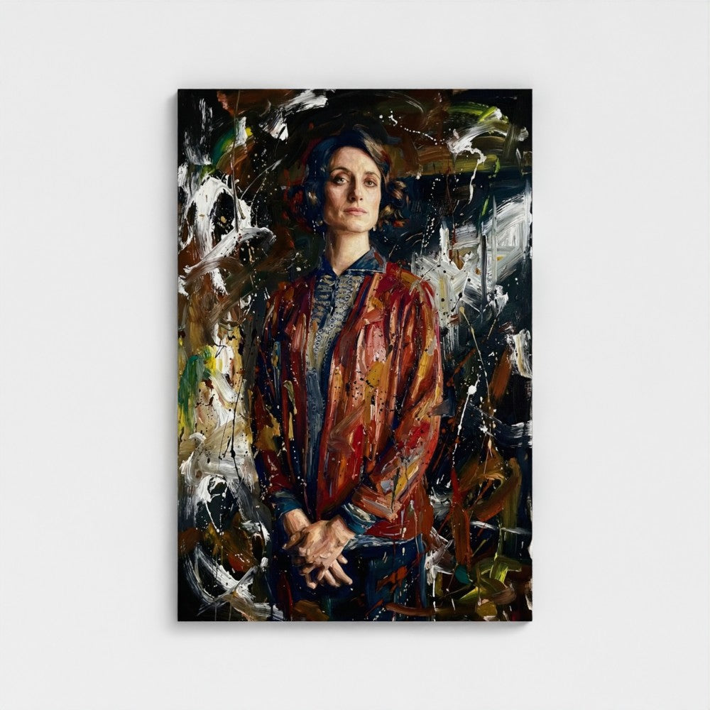 Abstract painting of a person with a colorful background